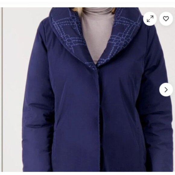 Dennis Basso Print to Solid Water Resistant Jacket Navy/Slate 2XS A520256 - Picture 2 of 2